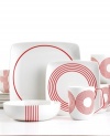 Round out casual meals with the Circa dinnerware set. Superior durability and rings of white on cherry red fashion your table in the effortless modern style of Salt&Pepper.