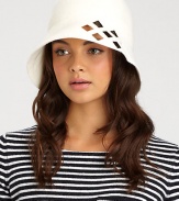 Wool felt cloche hat with medium-sized brim and squared laser cuts lends a mod-inspired touch to a cold-weather essential.WoolBrim, about 3Spot cleanMade in Italy