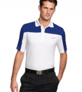 For the well dressed man who enjoys golf, this color block slim fit shirt by Greg Norman for Tasso Elba will make a great gift.