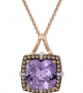 The total package. Le Vian's stunning cushion-cut amethyst pendant (4-1/2 ct. t.w.) pops against a frame of round-cut chocolate diamonds (1/4 ct. t.w.) and white diamond accents. Set in 14k rose gold. Approximate length: 18 inches. Approximate drop: 3/4 inch.