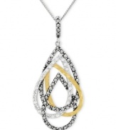 A shapely mix of sparkle and shine. Genevieve & Grace's chic teardrop-shaped pendant features a graduated design in sterling silver and 18k gold over sterling silver with glittering marcasite accents. Approximate length: 18 inches. Approximate drop: 1-7/8 inches.