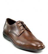 This sophisticated leather lace-up shoe has a clean front and bubble toe for a strong look.