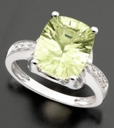 A dazzling green quartz (4-3/8 ct. t.w.) adds a hint of mystery to this fine diamond-accented 14k white gold ring.