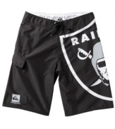 Take your fandom to the next level with these NFL board shorts from Quiksilver, featuring a cool Raiders graphic.