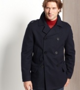 Cool-weather style just got hot with this attractive wool-blend pea coat from Nautica.