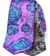 Add a splash of vivid color to your professional wardrobe -- duchamp's sateen silk tie is blooming with bright vining flowers.