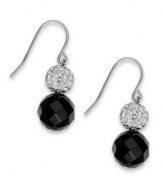 Intricately crafted in with bold color and topped with tons of sparkle, these sterling silver earrings feature faceted onyx (10 mm) and crystal balls. Approximate drop: 1 inch.