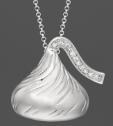 Accessorize with the sweetest sparkle. This 3-D Hershey's Kiss pendant is crafted in sterling silver with diamond accents. Approximate length: 16 inches + 2-inch extender. Approximate drop: 3/4 inch.