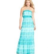 Take your tie-dye love to the max with this bohemian-style halter dress from GUESS? -- the coolest maxi for sun-filled days!