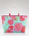 Lilly Pulitzer's floral-print tote is a preppy staple. In the Palm Beach dame's signature pink and green palette, this bag is a perfect partner to your pearls.