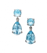 A true blue touch. Round and pear-cut blue topaz gemstones (2-1/5 ct. t.w.) add brilliant color and shine to any look. Post backing and setting crafted in sterling silver. Approximate drop: 1/4 inch.