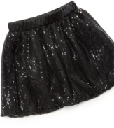 Shimmy some shimmer. She'll light up the dance floor in this sequined bubble skirt from Baby Phat.