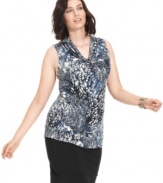 Flauniting an embellished print, Alfani's sleeveless plus size top is a perfect partner for your neutral bottoms.