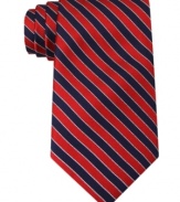 A sea of stripes make a swimming addition to this sharp silk tie from Nautica.