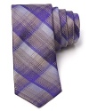 HUGO furnishes this skinny silk tie with an artful brushstroke check for an innovative take on classic plaid.