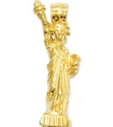 Lady Liberty graces your wardrobe with power, patriotism and confidence. This Statue of Liberty charm shines in 14k gold. Chain not included. Approximate drop length: 4/5 inch. Approximate drop width: 3/10 inch.