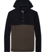 Trendy hoodie with unique colorblocking stripes by LRG for cool and sporty style.