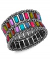 Start spreading the hues. Colorful beads make this two-row stretch bracelet from Haskell really pop. Crafted from hematite-tone mixed metal. Approximate length: 7-1/2 inches.