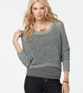 A hot layering piece, this sheer Kensie open-knit sweater adds on-trend texture to any outfit!