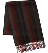 Warm, herringbone multi stripe scarf with fringed ends