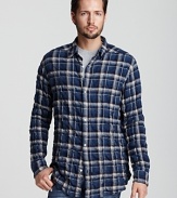 Edun Herringbone Plaid Classic Fit Sport Shirt