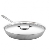 A professional promise. Ideal for searing, browning and pan frying eggs and meat, this French Skillet has a large surface area and high, rounded sides that cut down on splatter and make it easy to flip & baste foods. Five alternating layers of aluminum and stainless steel promote even heating and eliminate hot spots. Lifetime warranty.