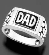 Give him the gift he'll wear proudly everyday. This handsomely crafted ring features diamond accents and Dad engraved on a reversible center piece. Crafted in sterling silver. Size 10.5.