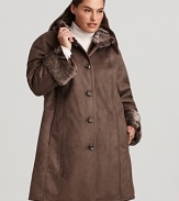 Warm up to the cold weather in this Portrait A-line walking coat, rendered in faux shearling with plush faux-fur trim at the collar and cuffs.