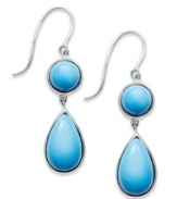 Pool blue perfection. Round and pear-cut turquoise stones (5 mm and 8 mm) adorn these pretty sterling silver drop earrings. Approximate drop: 1 inch x 1/2 inch.