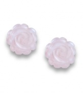 Coming up roses. These sweet rose stud earrings feature an intricate rose quartz (12 mm) design and a soft, scalloped silhouette to give any wardrobe a fresh pop of pink. Earrings set in 14k gold. Approximate diameter: 1/2 inch.