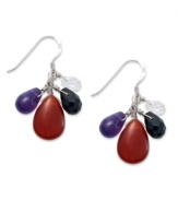 Polish your look with smooth and faceted stones. These sterling silver earrings feature drops of red agate (6 ct. t.w.), black agate (2 ct. t.w.), clear quartz (3/8 ct. t.w.) and amethyst (4 ct. t.w.) all in a chic cluster. Approximate drop: 1 inch.