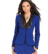 You'll be ready to conquer the world in this fresh blazer by Baby Phat! Contrast-colored trim and a hidden front closure create a clean finish for when you step out the door.