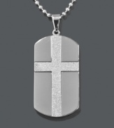 A unique way to express your faith. This stylish men's necklace features a dog tag design accented by a textured cross and strung on a matching bead chain. Crafted in stainless steel. Approximate length: 24 inches. Approximate drop width: 1 inch. Approximate drop length: 1-3/4 inches.