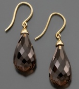 Style with a kick, by Effy Collection. These voluminous drop earrings feature teardrop-shaped smoky quartz (25 ct. t.w.) set in 14k gold. Approximate drop: 1-1/4 inches.