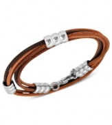 It's a wrap. This trendy, yet understated, men's wrap bracelet adds a stylish touch to any look. A stainless steel clasp and accents hold together 6 leather bands in an array of brown colors. Approximate length: 8-1/4 inches.