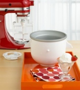 To maximize use of your ice cream maker, snap in KitchenAid's 2-quart attachment freezer bowl, the largest in the industry. Provides complete, even freezing of ice cream batter. Includes drive assembly; rotating dasher to spread, scrape and mix; adapter ring to fit mixers; instruction guide and recipes. Easy to use and clean. Ideal for all sorts of frozen desserts. Manufacturer's replacement warranty.