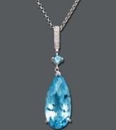 Dress up your evening wear with a bright splash of color. This elegant teardrop pendant features vibrant blue topaz (16-1/2 ct. t.w.) accented by sparkling diamonds. Crafted in sterling silver. Approximate length: 18 inches. Approximate drop: 2 inches.