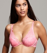 A pretty lace underwire bra with a plunging neckline that looks great under low-cut tops.