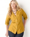 This roll tab shirt from Charter Club's collection of plus size clothes is an essential for plus size fashion that exudes a casually chic style--complete the look with trousers or jeans.