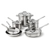 With a copper core layered between aluminum and finished with magnetic stainless steel exterior, this cookware is designed for the modern at-home chef. Set includes 8 Omelette Pan, 10 Omelette Pan, 2-Quart Sauce Pan with Lid, 3-Quart Sauce Pan with Lid, 3-Quart Sauté Pan with Lid and 8-Quart Stock Pot with Lid.