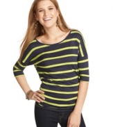 Nab awesome casual style with this striped boat neck top from One Clothing!