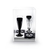 To commemorate the 170th anniversary of its celebrated Harcourt collection, Baccarat commissioned design darling Philippe Starck to create a limited edition collection inspired by the iconic design. The resulting flutes include two clear and two onyx crystal glasses, presented atop a raw silk checkerboard base in a Plexiglass box.