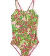 She's sure to make a splash in this tropical Lilly Pulitzer swimsuit with crisscross back straps and a perky print.