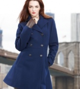 Flared and full-on fabulous, Anne Klein's chic petite empire-waist coat makes bundling up a pleasure!