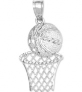 The perfect gift for the aspiring LeBron James or Carmelo Anthony. Crafted from diamond-cut 14k white gold, this basketball and basket charm is a slam dunk. Chain not included. Approximate length: 1-1/5 inches. Approximate width: 3/5 inch.