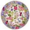 Millefleurs was inspired by flowers in a European garden as well as antique tableware. Its delicate renderings of pansies, roses, and thistles are blended with a vintage border in a contemporary color palette. Sophisticated, yet fresh and youthful. Dishwasher and microwave safe (for reheating only).