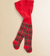 Opaque, stretch tights adorned with a festive tartan print.Elastic waistSmooth from waist to hips49% polyester/48% cotton/3% spandexMachine washMade in USA