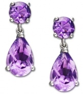 Perfectly purple. Round and pear-cut amethyst gemstones (2-1/10 ct. t.w.) add poise and polish to any look. Post backing and setting crafted in sterling silver. Approximate drop: 1/4 inch.