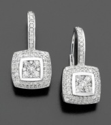 Vintage inspiration. Round-cut diamonds (1 ct. t.w.) in a chic square pattern adorn Effy Collection sparkling drop earrings. Crafted in 14k white gold. Approximate drop: 3/4 inch.