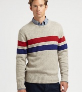 Multicolored, double stripes are a smart, sophisticated approach to patriotic-inspired style. .CrewneckRibbed knit collar, cuffs and hem60% cotton/30% polyamide/10% woolDry cleanImported